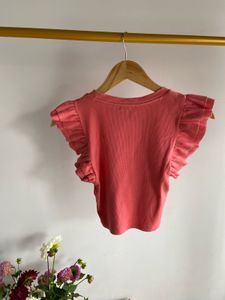 Cute Coral Ruffle Sleeve Top