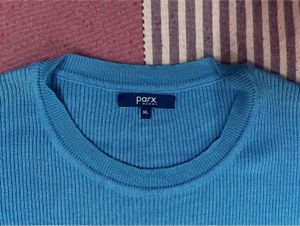 Blue Ribbed Crew Neck T-Shirt