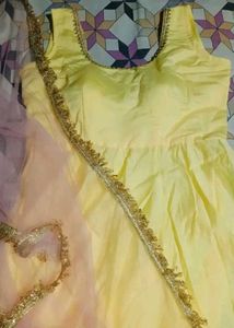 Elegant Yellow Anarkali Suit with Peach Dupatta
