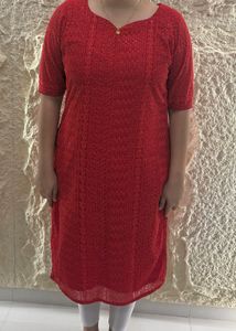 Red Embroidered Kurta