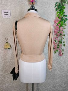 Ruched Button-Up Long Sleeve Top