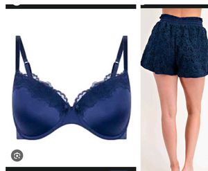 Elegant Blue Lace Trim Bra with shorts