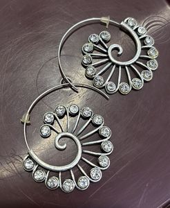 Bohemian Spiral Hoop Earrings with Rhinestones