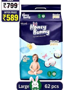 Honey Bunny Large Diapers - 62 Pcs