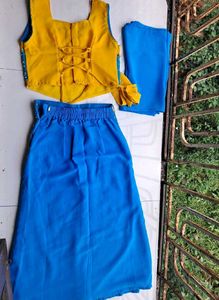 Yellow Blue Combination Lehnga choli