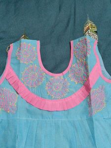 Chikankari Cute Blue &amp; Pink Baby Dress