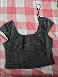 H&amp;M Plaid Square Neck Top