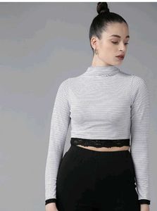 Striped Crop Top with Lace Trim