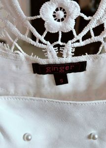 GINGER Women White Pearl Beaded Sleeveless Top