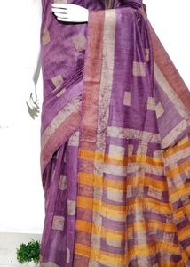 Purple Saree with Geometric Print