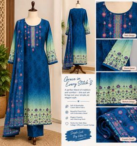 Beautiful Blue & Sea Green Printed Cotton Suit Set