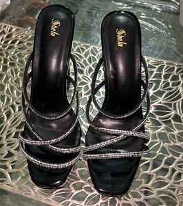 Imported Black Dazzling Rhinestone Heels