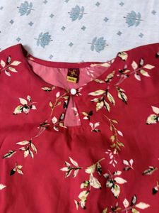 Red Floral Print Kurta