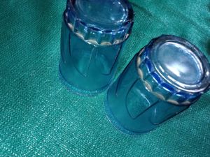 Set of 2 Vintage Blue Glass Tumblers