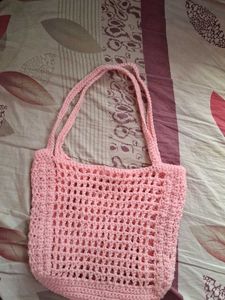 Crocheted Pink Tote Bag