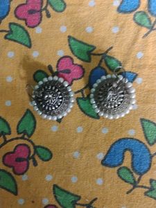 Elegant Oxidized Jhumka Earrings with Pearls