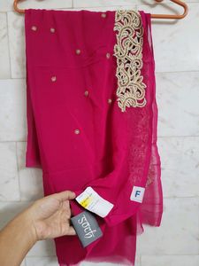 Hot Pink Pearl Work Saree