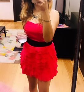 Ruffle Strapless Pink Dress