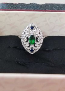 Elegant Emerald &amp; Sapphire Ring 925 #, fixed