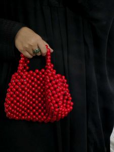 Chic Red Beaded Handbag