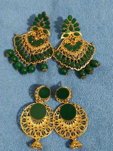 Green &amp; Gold Ethnic Earrings