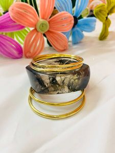 Unique Stone & Gold Bangle Set
