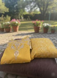 Elegant Mustard Embroidered Kurta Set