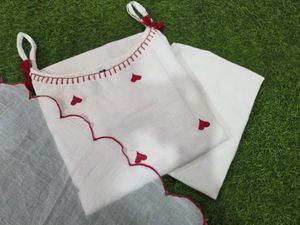 White Kurta Set with Red Heart Print