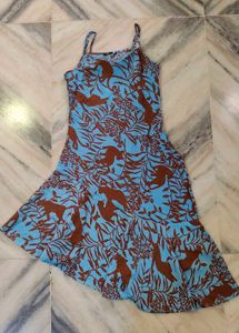 Cute Blue &amp; Brown Floral Print Dress 🩵🤎