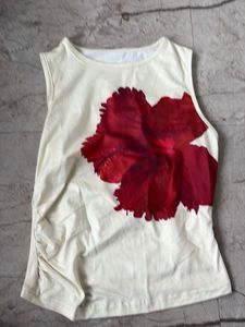 Cream Tank Top with Red Floral Print