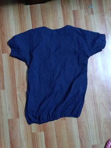 Navy Blue Gathered Neck Top
