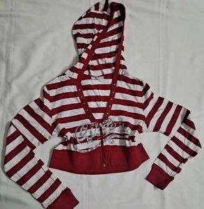 Y2k Vintage 2000s Grungy Punk Striped Crop Hoodie
