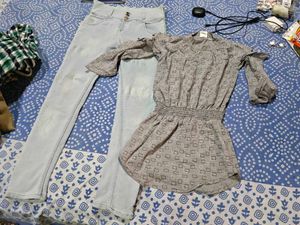 Light Wash Jeans and Printed Dress Set