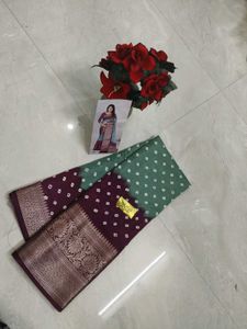 Elegant Teal & Dark purple Silk Saree