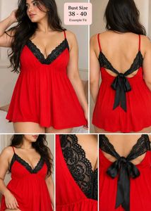 Sexy Red Babydoll with Black Lace Trim