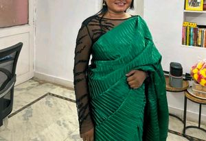 Green Pleated Saree with Blouse