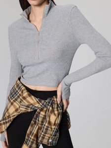 Grey Quarter Zip Long Sleeve Top(S)