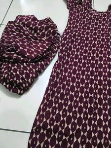 Stylish Maroon Geometric Print Kurta Set