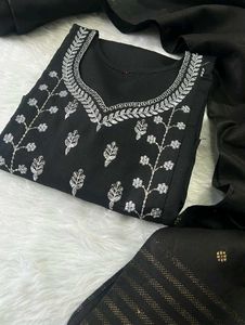 Elegant Black Kurta Set with Silver Embroidery