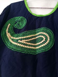 Embroidered Navy Blue Poncho Top