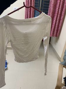 White Long Sleeve Button Top