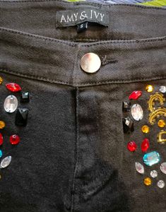 Embellished Black Denim Shorts