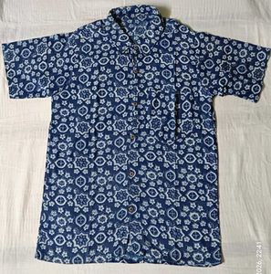 Men's Blue Printed Short Sleeve Shirt