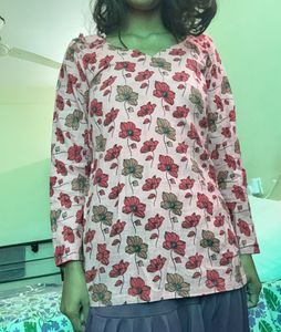 Pink Floral Print short kurti