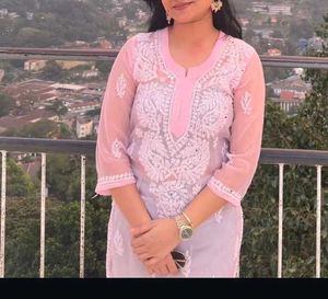 Pink Chikankari Kurta With Lining