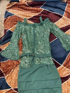 Sparkling Green Off-Shoulder Gown for kids