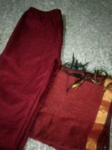 red long kurti with dupatta and trouser