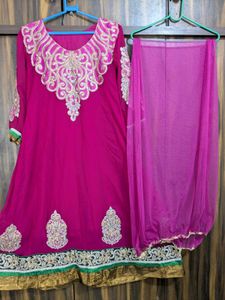 Pink Embellished Kameez and Dupatta