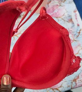 Red Bra with Lace Detail