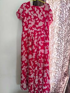Chic Red &amp; White Print Maxi Dress